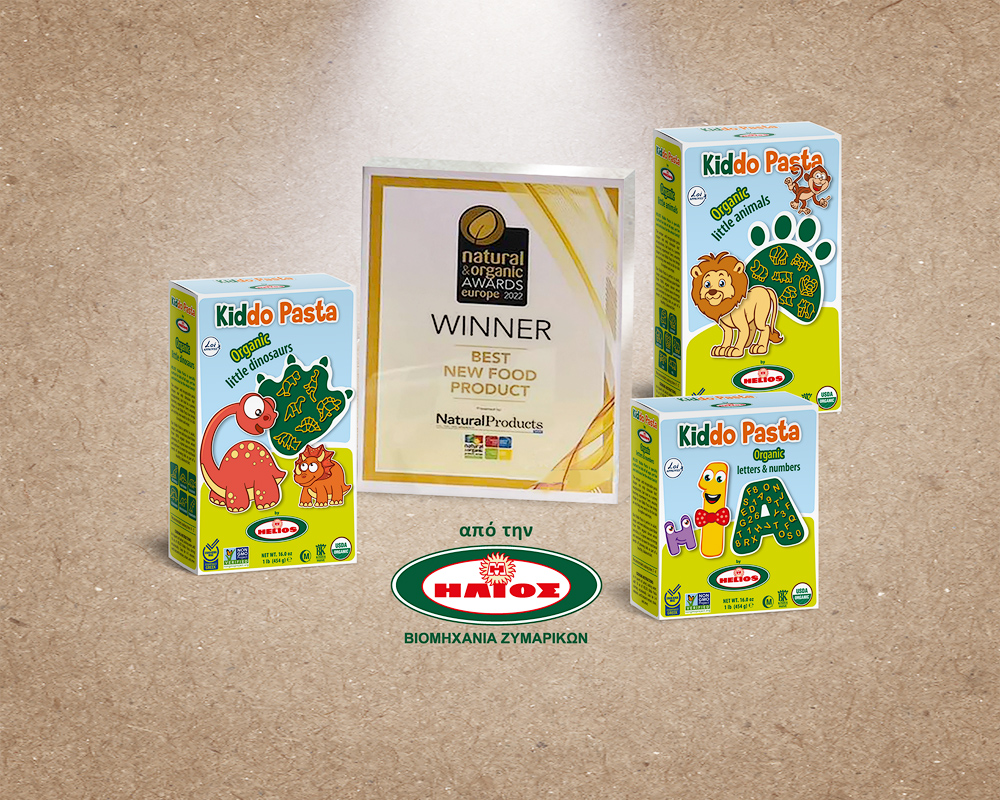 Η σειρά Kiddo Organic Pasta by HELIOS αναδείχθηκε “Best New Food Product”  στα “Natural & Organic Awards Europe 2022”!