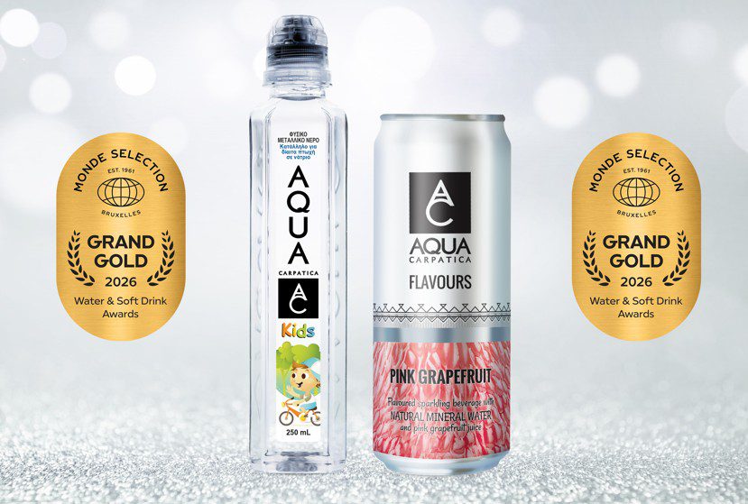 AQUA Carpatica FLAVOURS Pink Grapefruit & AQUA Carpatica Kids με Grand Gold διάκριση Monde Selection